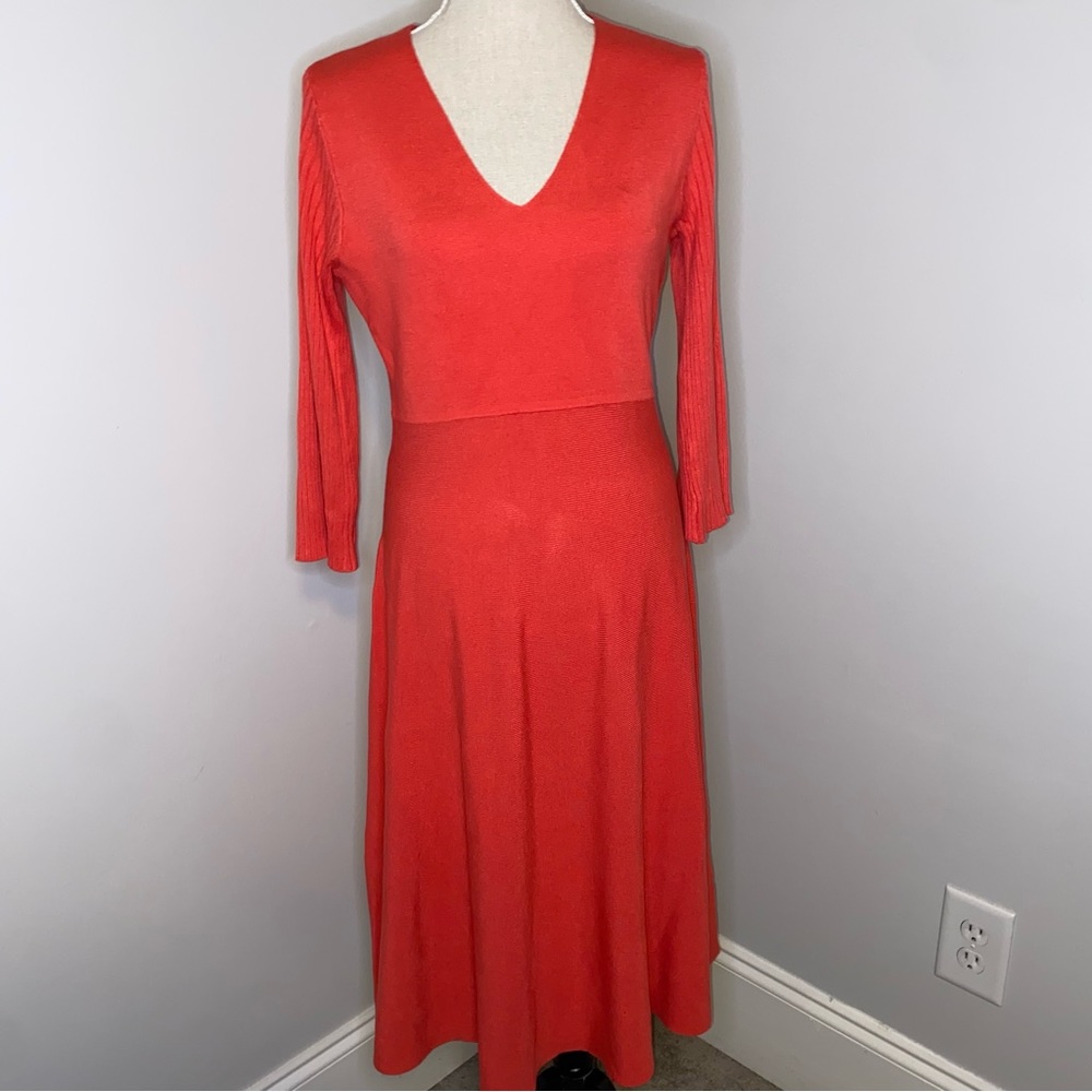 Soft Surroundings NEW coral pink 3/4 sleeve fit & flare sweater dress sz Medium